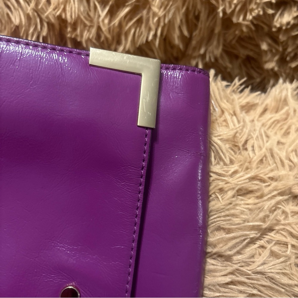Michael Kors Purple Leather Fold-Over Wristlet Clutch with Metal Corner Accents - Picture 6 of 15